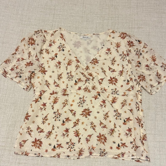 Madewell | Silk Floral Print Blouse - Cream Color | Size 14 - Picture 3 of 12